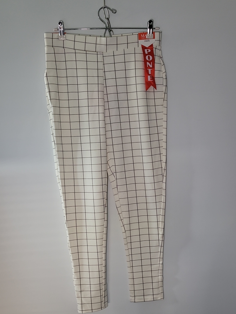 Ponte Slim Grid-Check Pants - White/Black